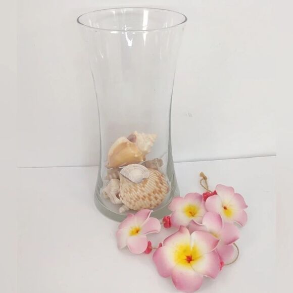 Vintage 70s Clear glass Vase Gathering 8 inches Vase Flowers Seashells - Picture 9 of 12